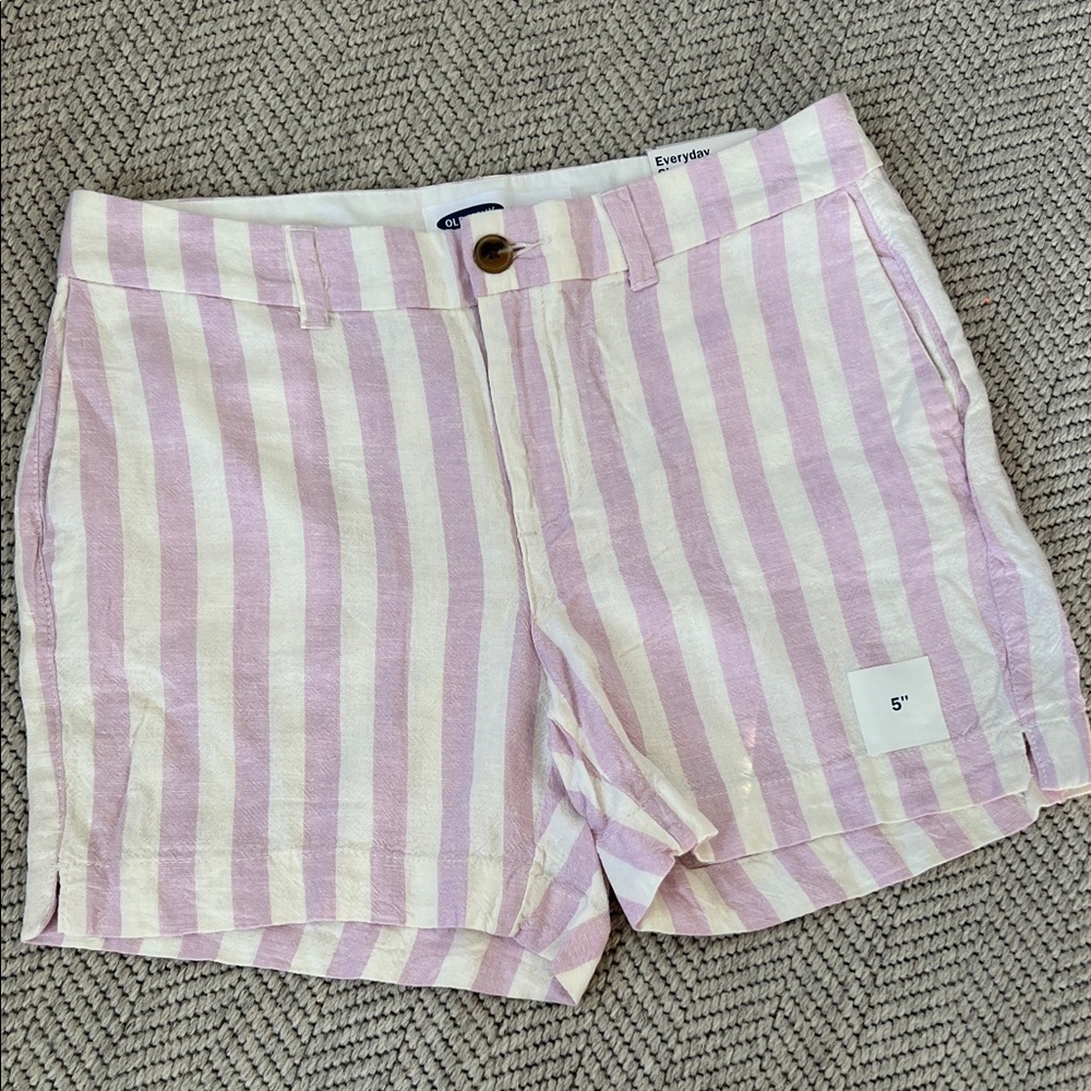 Old Navy Lavender & White Striped Women’s Linen Blend Shorts NWT